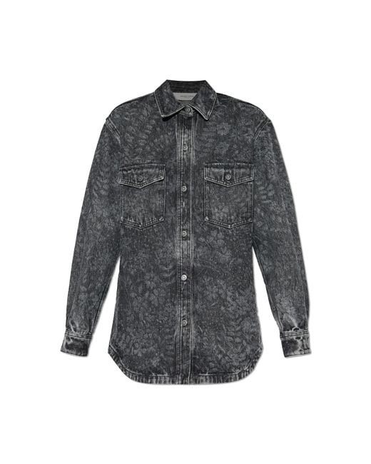 Golden Goose Deluxe Brand Gray Denim Shirt With Floral Motif