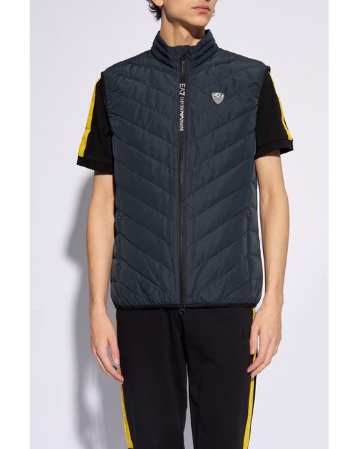 EA7 Blue Emporio Armani Down Vest With Logo for men