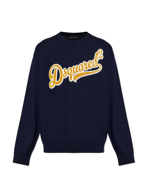 DSquared² Blue Wool Sweater With Logo for men