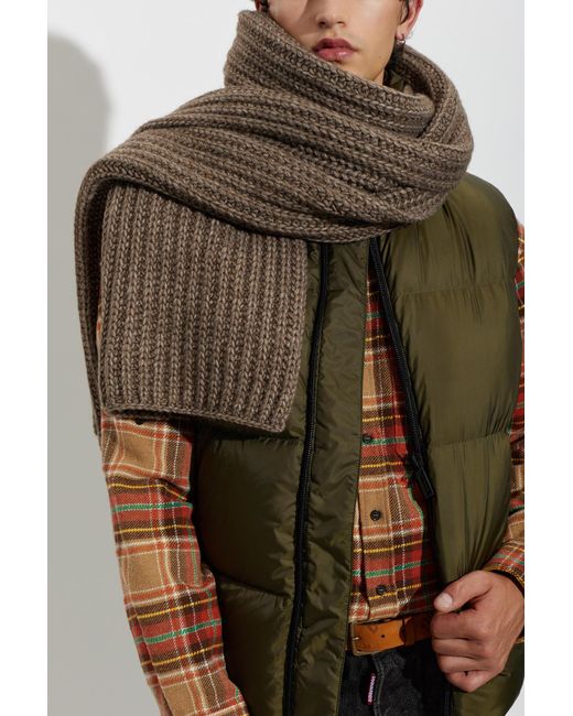DSquared² Brown Wool Scarf With Sewn-In Logo for men