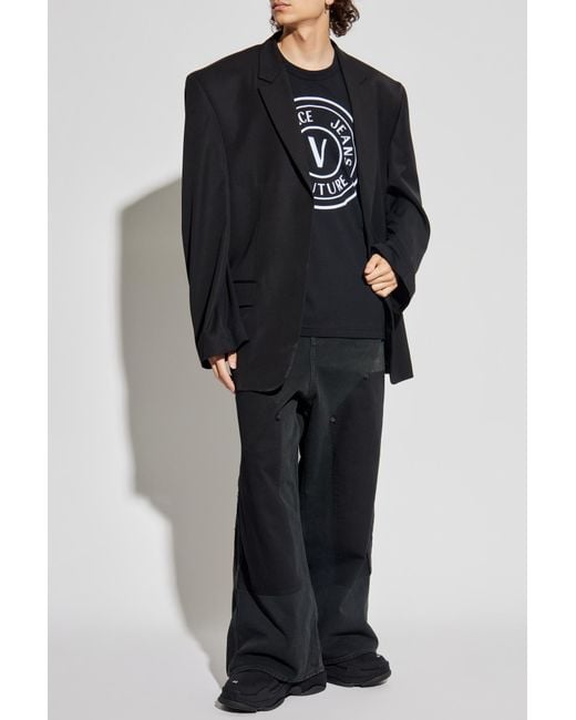 Versace Jeans Couture Black T-Shirt With A Velvet Finish Print for men