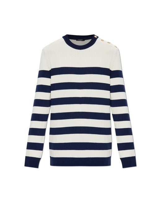 Balmain White Striped Pattern Sweater for men