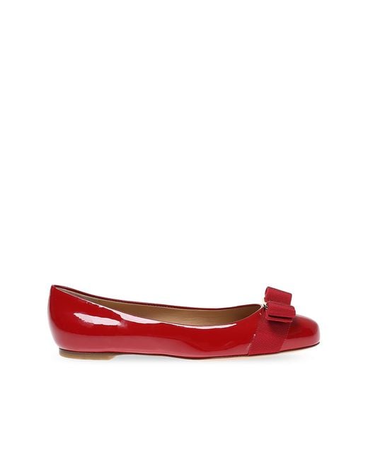Ferragamo Black Womens Red Varina Patent-leather Ballet Flats 6