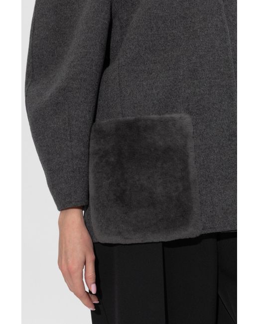 Fendi Black Wool Jacket With Fur Pockets