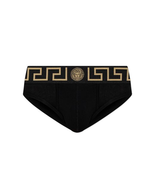Versace Black Cotton Briefs With Logo for men