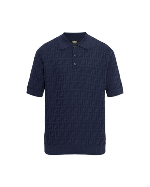 Fendi Blue Polo With Monogram for men