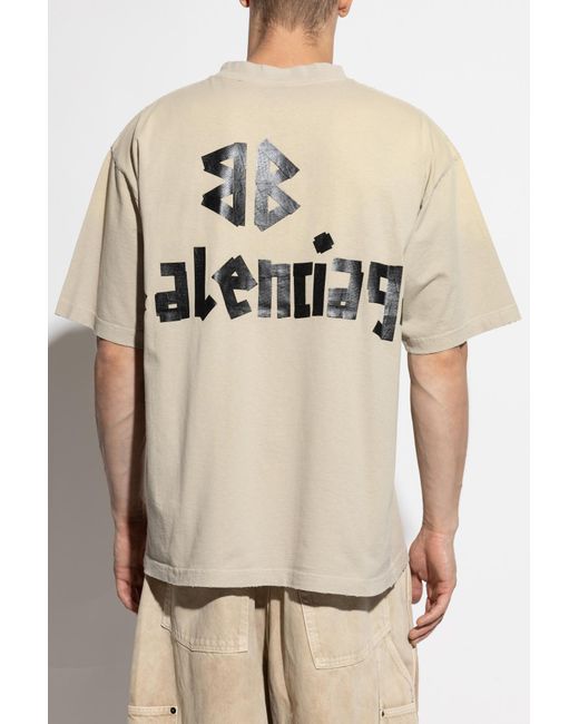 Balenciaga Natural T-Shirt With A Vintage Effect for men