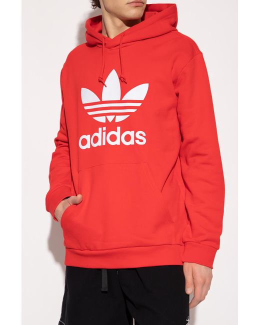 adidas Originals Cotton Logo Hoodie in Red for Men - Lyst