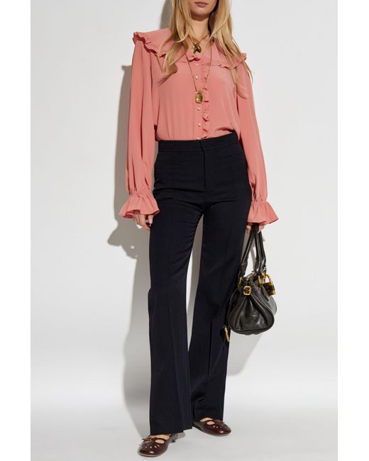 Chloé Pink Silk Shirt With Ruffles