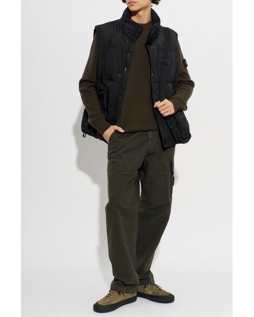 Stone Island Green Wool Sweater With Patch On Sleeve for men