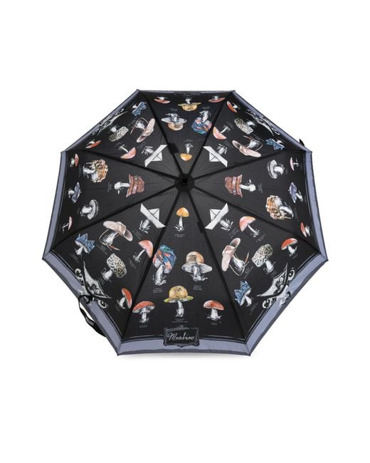 Moschino Black Folding Umbrella With Print
