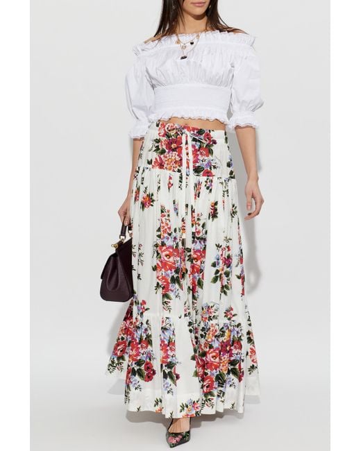 Dolce & Gabbana White Floral Print Skirt