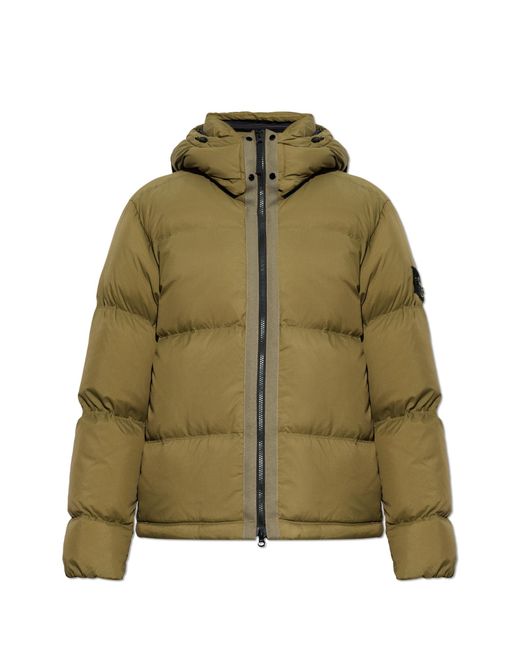 Stone Island Green Quilted Jacket With Hood for men