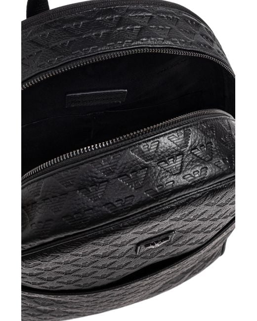 Emporio Armani Black Monogram Backpack for men