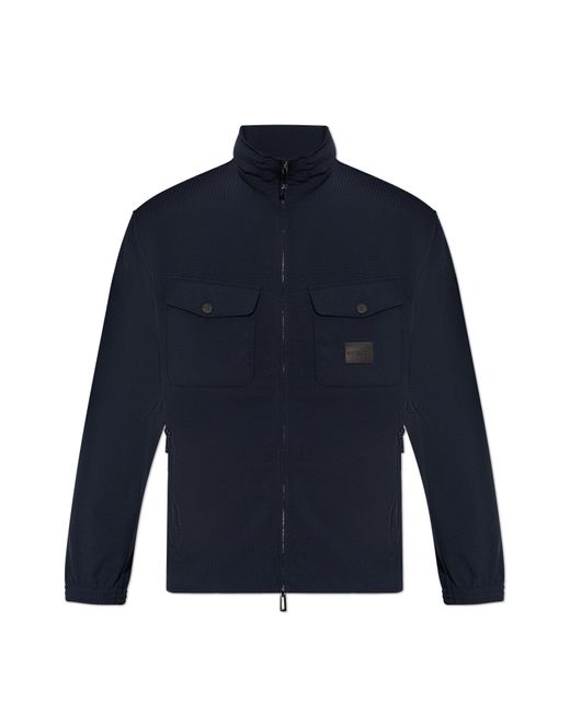 Emporio Armani Blue Jacket With Logo Patch for men