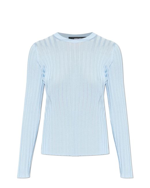 Versace Blue Ribbed Long Sleeve Top