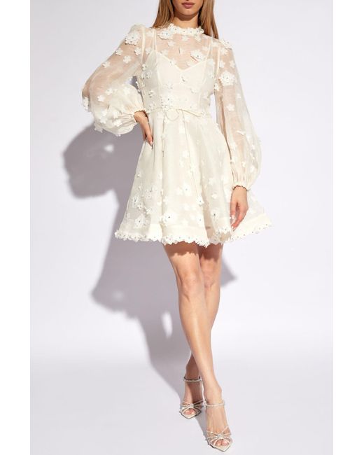 Zimmermann White Dress With Motif Of Flowers,
