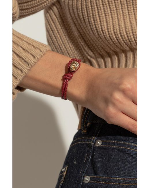 Bottega Veneta Red Leather Bracelet