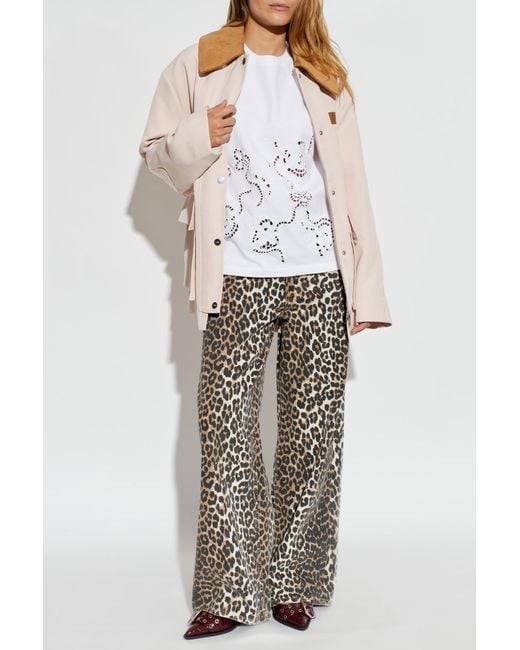 Ganni Natural Jacket With Corduroy Collar