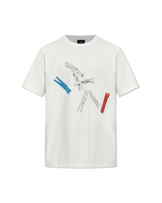 Paul Smith White Cotton T-Shirt With Print for men