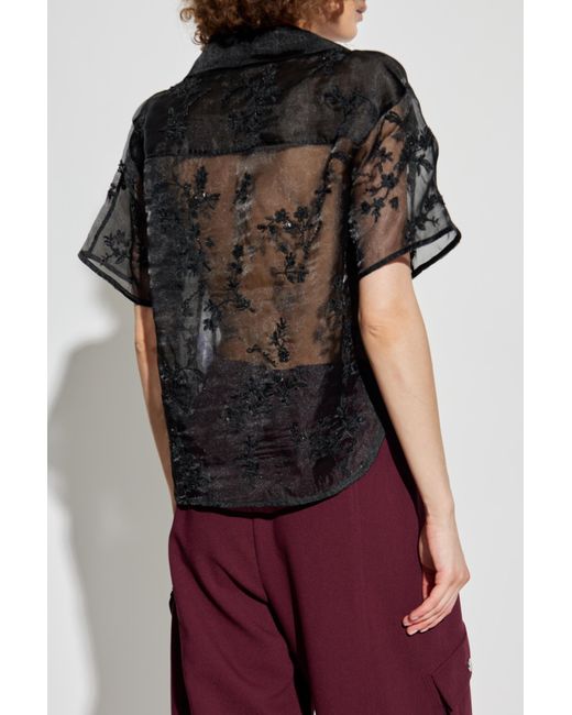 Ganni Black Transparent Shirt With Shimmering Appliqués