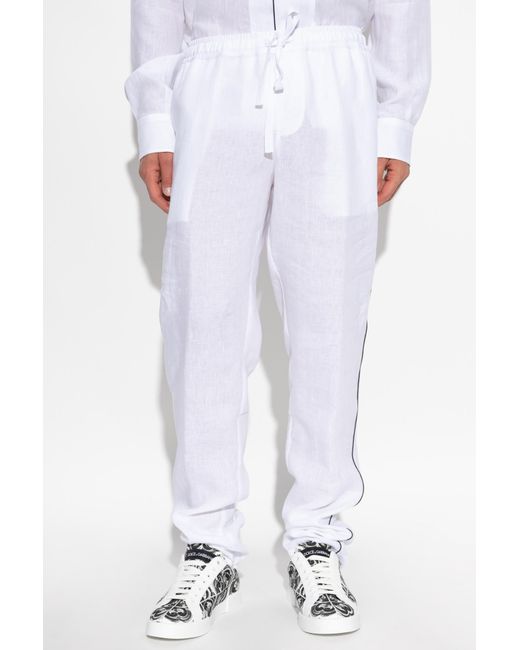 Dolce & Gabbana White Loose-Fit Linen Trousers for men