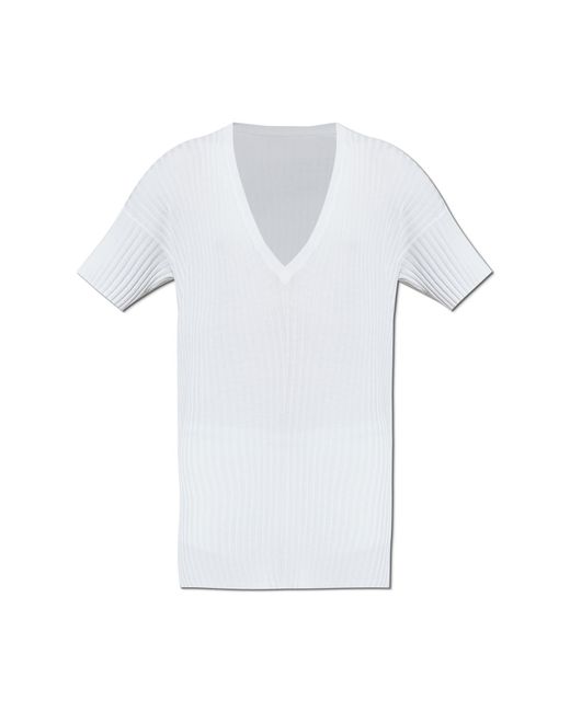 MM6 by Maison Margiela White Ribbed Sweater for men