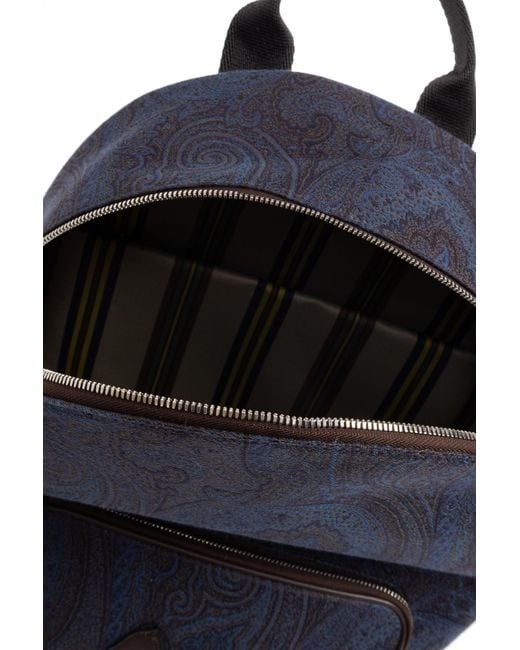 Etro Blue Patterned Backpack With Logo for men