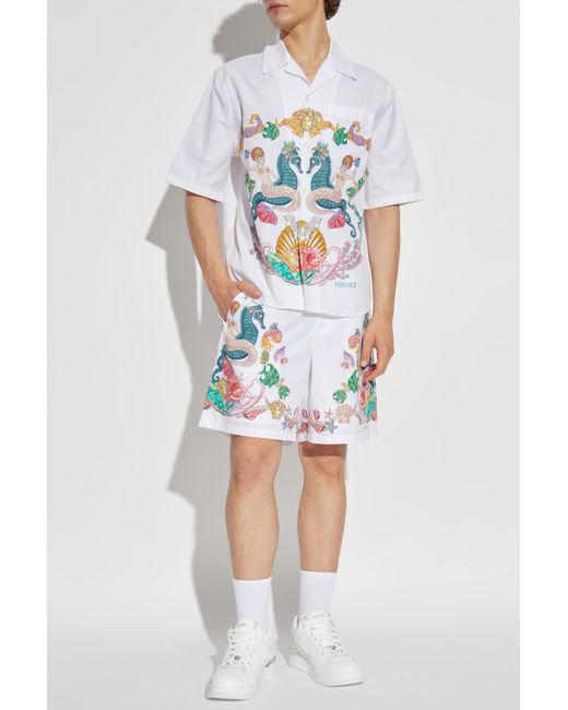 Versace White Shorts With "Coral Theatre" Print for men