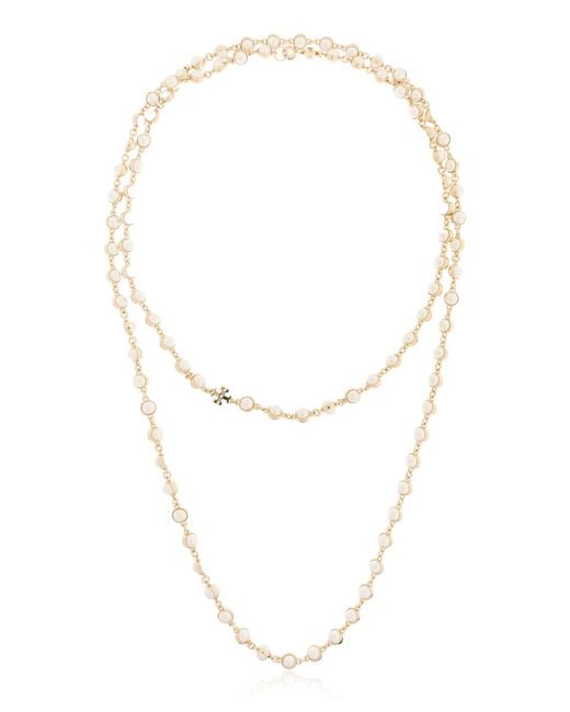 Tory Burch White Necklace With Glass Pearls