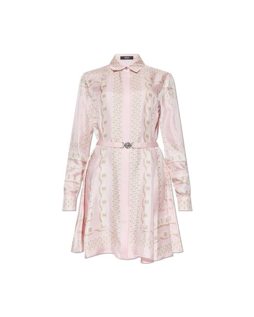 Versace Pink Silk Dress With Barocco Chain Pattern