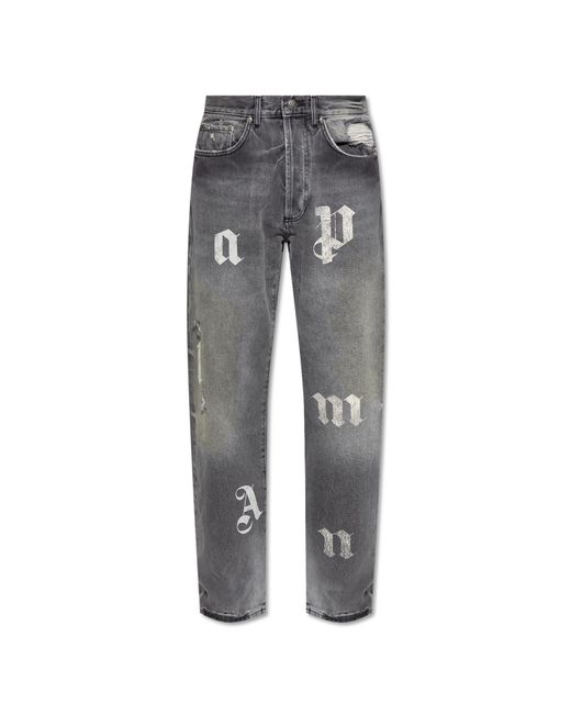 Palm Angels Gray Jeans With Raw Finish for men