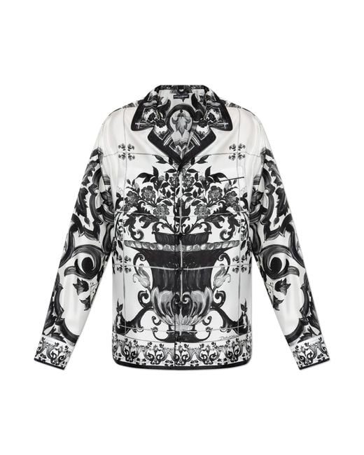 Dolce & Gabbana White Silk Shirt With Floral Motif for men