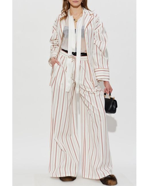 Dolce & Gabbana White Striped Pattern Trousers