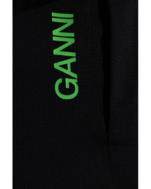 Ganni Black Sports Shorts With Logo,
