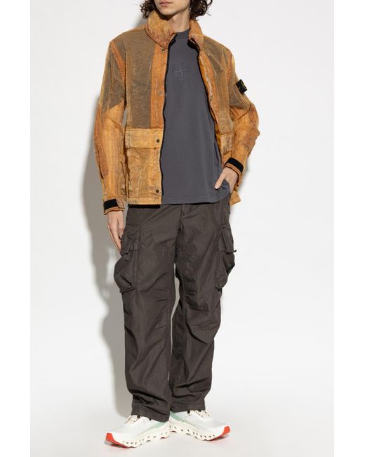 Stone Island Orange Transparent Jacket With Logo Patch for men