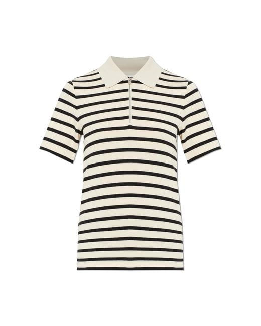 Jil Sander Black Polo Shirt With Striped Pattern