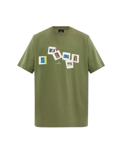 Paul Smith Green T-Shirt With Colourful Print for men