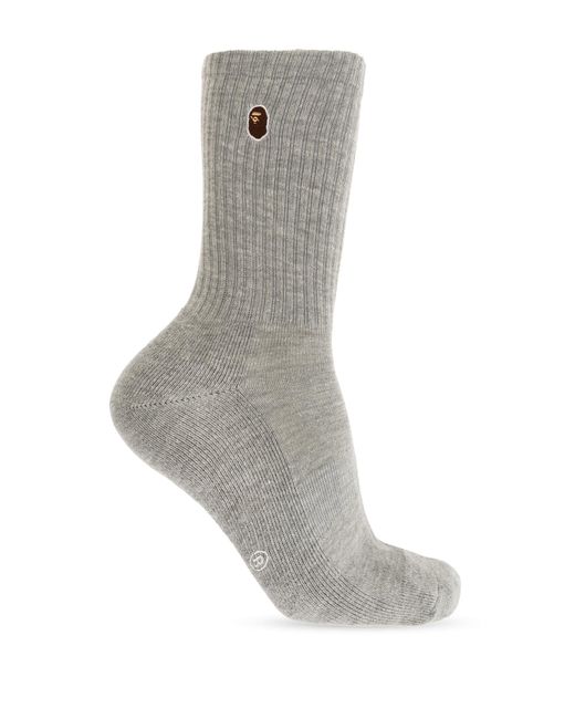 A Bathing Ape Gray Socks With Logo for men