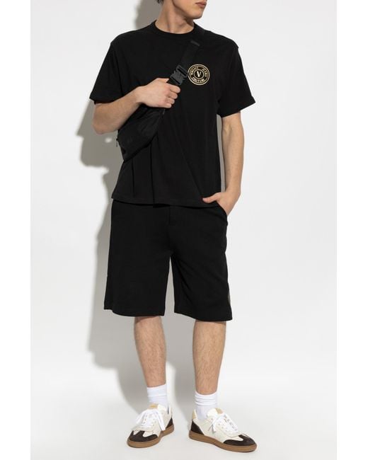 Versace Jeans Couture Black T-Shirt With Printed Logo for men
