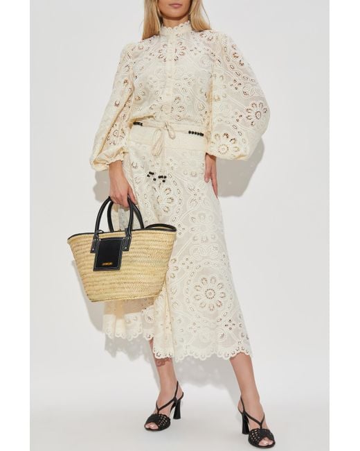 Zimmermann Natural Openwork Shirt With A Stand-Up Collar