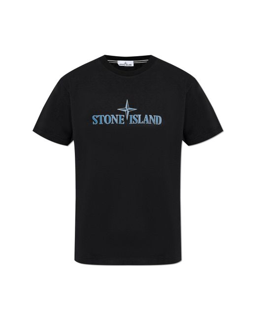 Stone Island Black T-shirt With Logo, for men