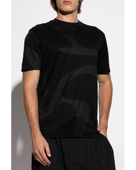 Emporio Armani Black T-Shirt With A Monogram And Velvety Finish for men