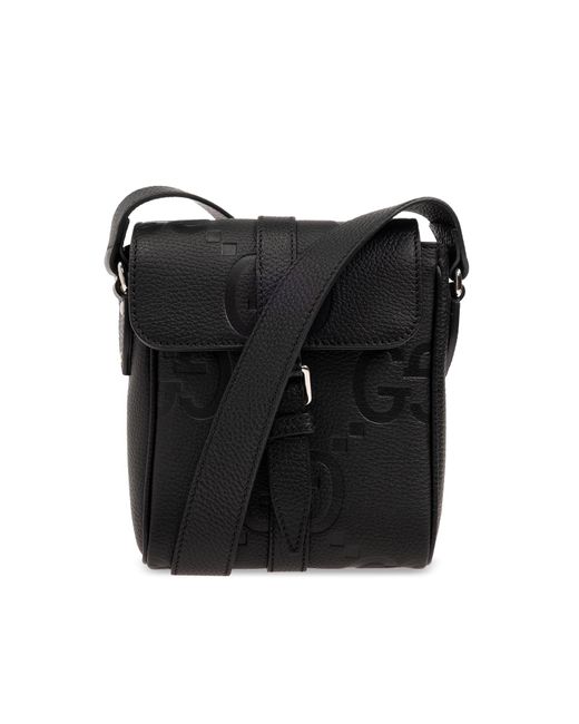 Gucci Black Jumbo GG Logo-debossed Full-grain Leather Messenger Bag for men