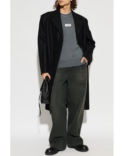 MM6 by Maison Margiela Gray Wool Sweater With Logo Patch for men