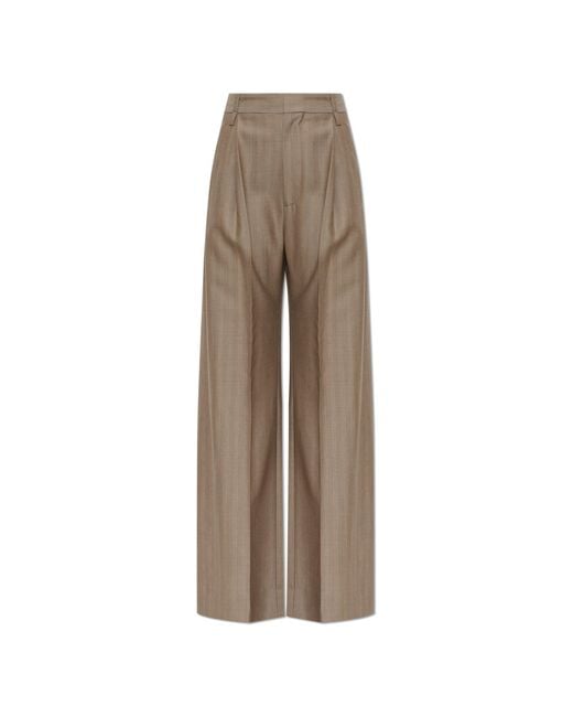 Victoria Beckham Natural Wool Trousers With Pleats