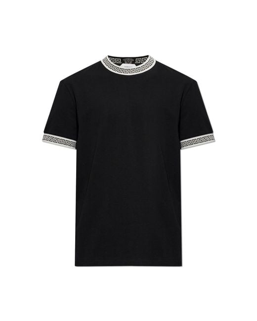 Versace Black T-Shirt With Greek Pattern for men