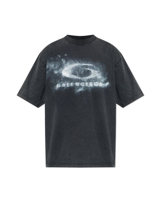 Balenciaga Black T-Shirt With Printed Logo for men