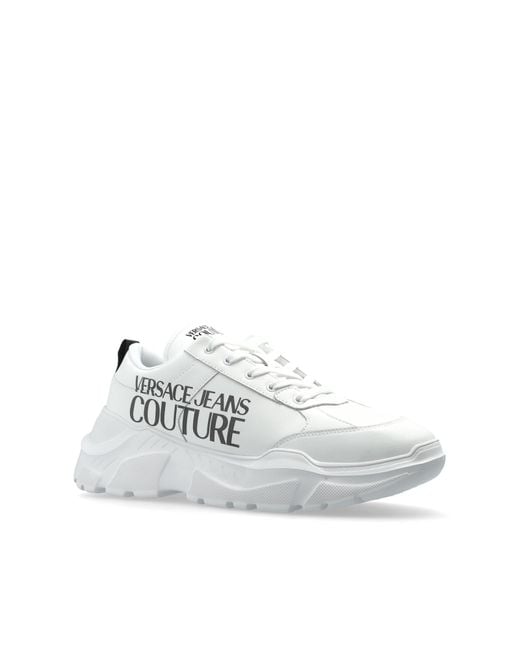 Versace Jeans Couture White Sports Shoes With Printed Logo for men