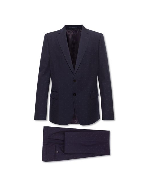 Gucci Blue Wool Suit With GG Pattern for men